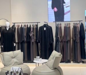 Interior view of Diva abaya boutique at Forsan Central Mall Abu Dhabi displaying modest fashion styles