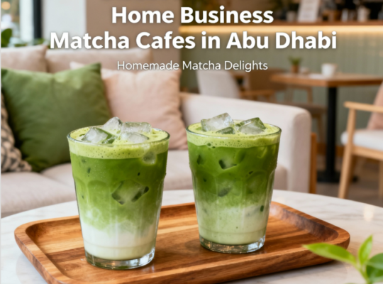 Top-down view of three vibrant iced matcha drinks served on a wooden tray with a cozy home café ambiance in the background, showcasing fresh green colors and creamy texture