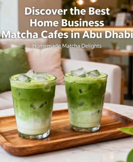 Top-down view of three vibrant iced matcha drinks served on a wooden tray with a cozy home café ambiance in the background, showcasing fresh green colors and creamy texture