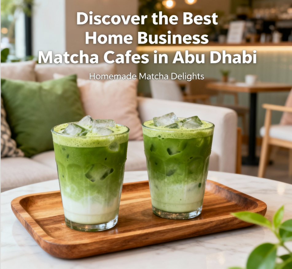 Top-down view of three vibrant iced matcha drinks served on a wooden tray with a cozy home café ambiance in the background, showcasing fresh green colors and creamy texture