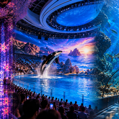 Indoor activities in Abu Dhabi featuring teamLab Phenomena’s glowing digital art, SeaWorld Abu Dhabi’s orca show, and The National Aquarium’s underwater tunnel.