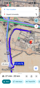Google Maps UAE showing the location of a university for route planning.