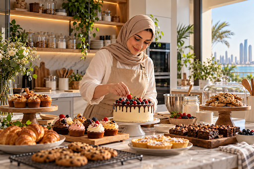 Woman decorating a cake for her home business